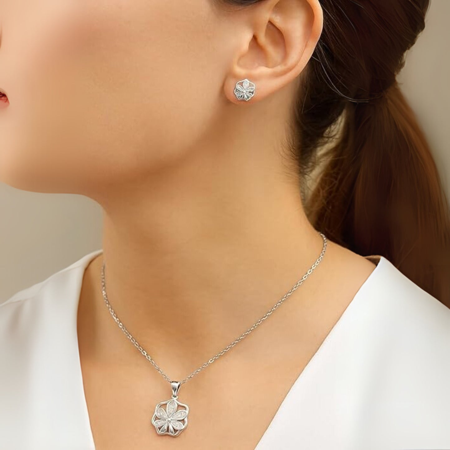 Zircon Dazzling Flower Studs with Pendant and Chain Gifts for Women and Girls | With Certificate of Authenticity and 925 Stamp | ๐ฒ ๐ ๐ผ๐ป๐๐ต๐ ๐ช๐ฎ๐ฟ๐ฟ๐ฎ๐ป๐๐