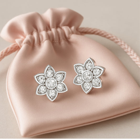 925 Sterling Pure Silver Stud Earrings Rhodium plated sterling silver with Cubic Zirconia