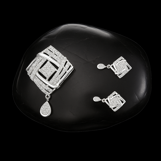 925 sterling silver rhodium plated pendant with earring