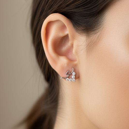 925 Sterling Silver Heart Stud Earrings with Crystal Rhinestone Pave Design, for Women and Girls