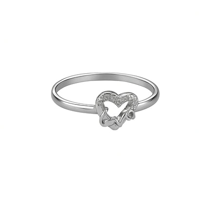 Sterling Silver Butterfly Heart Ring with Cubic Zirconia, Adjustable Band
