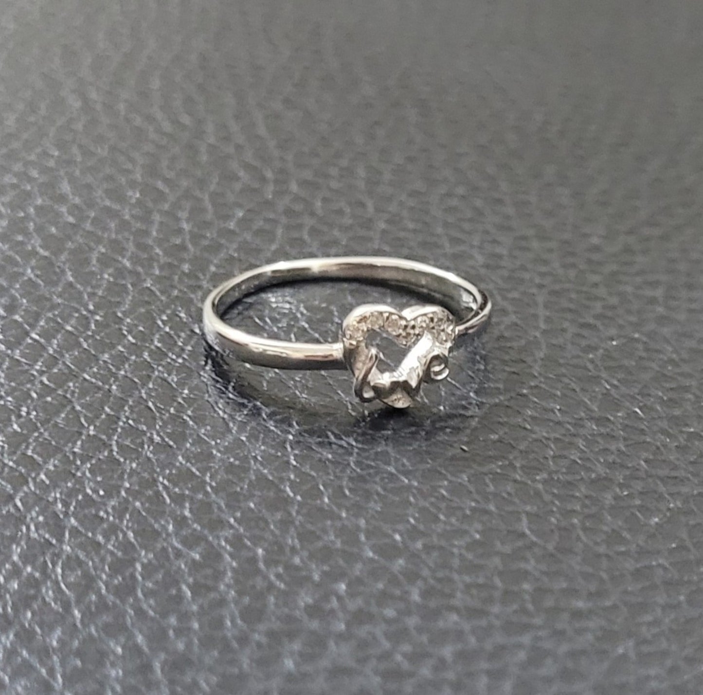 Sterling Silver Butterfly Heart Ring with Cubic Zirconia, Adjustable Band