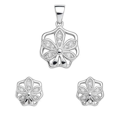 Zircon Dazzling Flower Studs with Pendant and Chain Gifts for Women and Girls | With Certificate of Authenticity and 925 Stamp | 𝟲 𝗠𝗼𝗻𝘁𝗵𝘀 𝗪𝗮𝗿𝗿𝗮𝗻𝘁𝘆