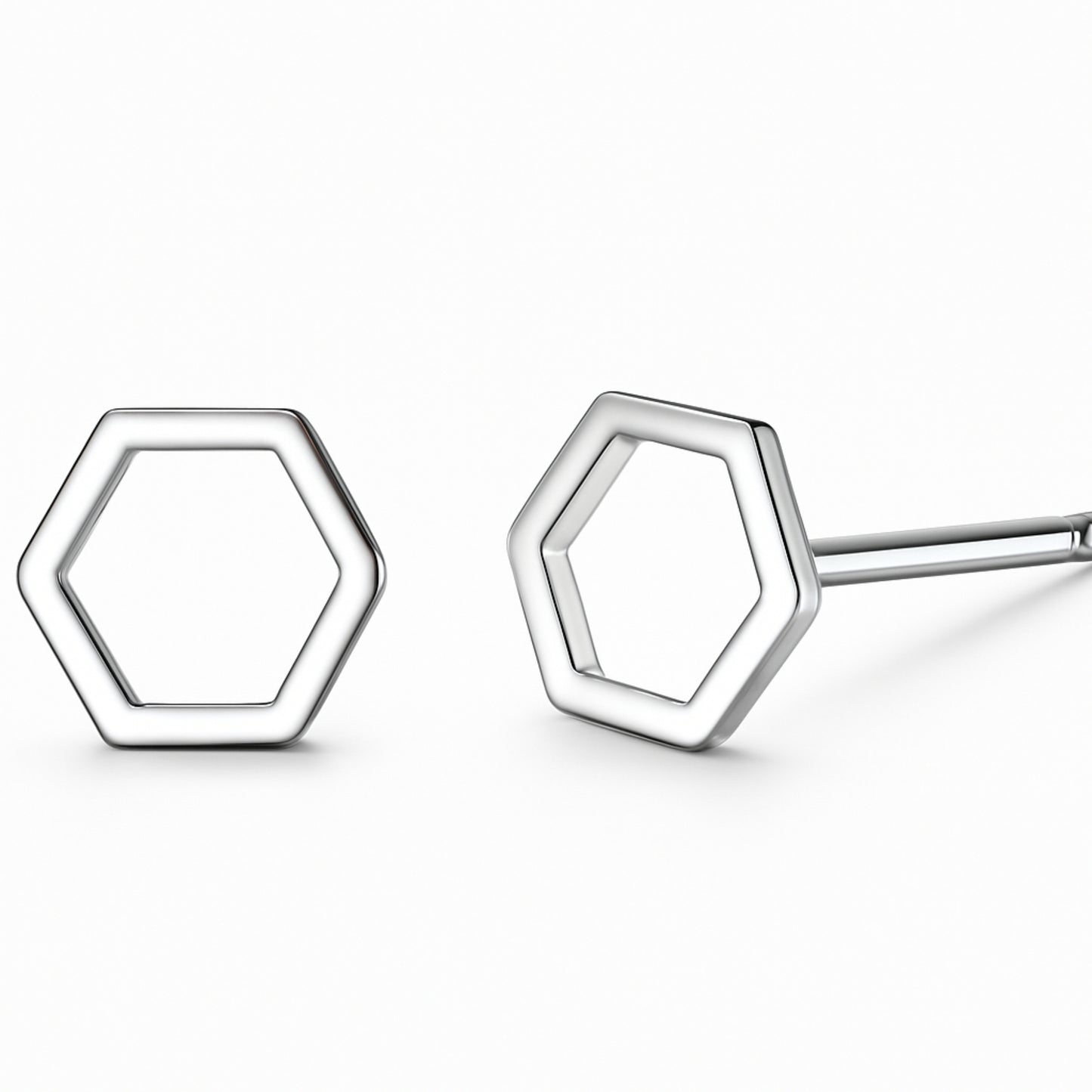 Hexagonal Sterling Silver Stud Earrings, Minimalist Geometric Design