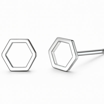 Hexagonal Sterling Silver Stud Earrings, Minimalist Geometric Design