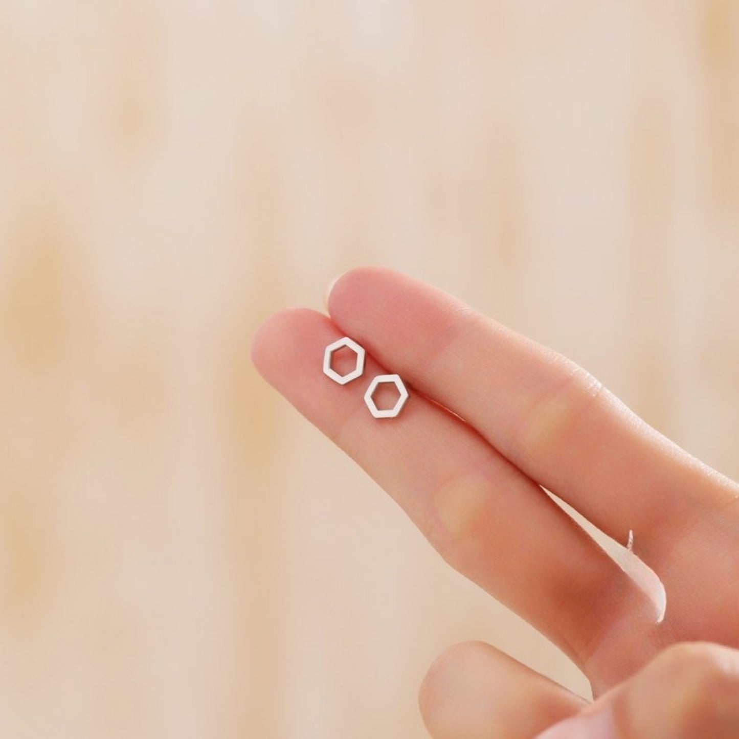 Hexagonal Sterling Silver Stud Earrings, Minimalist Geometric Design