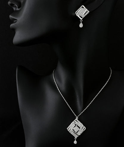 925 sterling silver rhodium plated pendant with earring