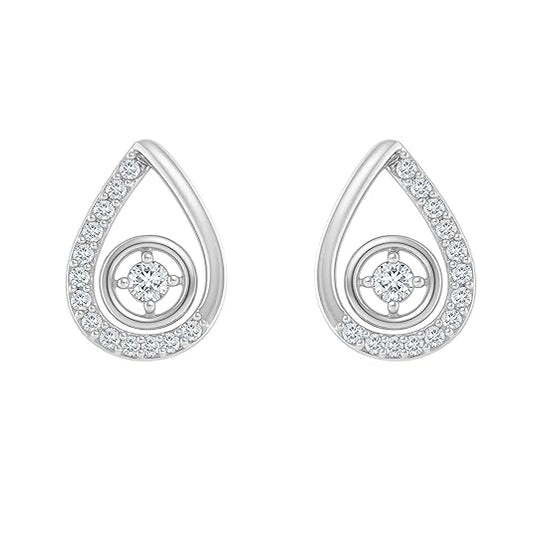 925 Sterling Silver Teardrop small silver earrings Stud Earrings Rhodium Plated with Cubic Zirconia, [𝐁𝐞𝐬𝐭 𝐐𝐮𝐚𝐥𝐢𝐭𝐲 𝐒𝐢𝐥𝐯𝐞𝐫] Dancing Diamond Design (1 Pair)
