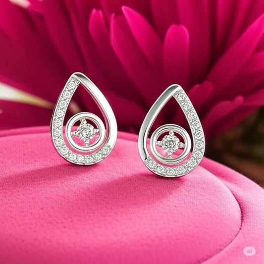925 Sterling Silver Teardrop small silver earrings Stud Earrings Rhodium Plated with Cubic Zirconia, [𝐁𝐞𝐬𝐭 𝐐𝐮𝐚𝐥𝐢𝐭𝐲 𝐒𝐢𝐥𝐯𝐞𝐫] Dancing Diamond Design (1 Pair)