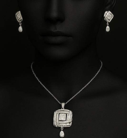 925 sterling silver rhodium plated pendant with earring
