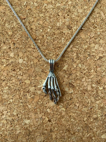 Silver Skeleton Hand Necklace, Gothic Necklace, Skeleton Necklace, Skeleton Jewellery, Handmade Mens Womens Gift