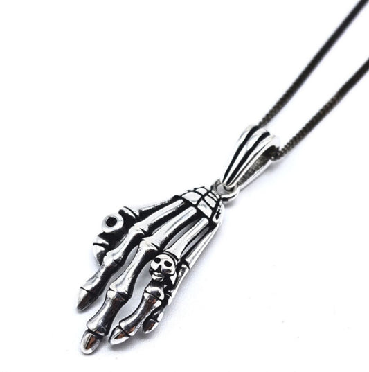 Silver Skeleton Hand Necklace, Gothic Necklace, Skeleton Necklace, Skeleton Jewellery, Handmade Mens Womens Gift