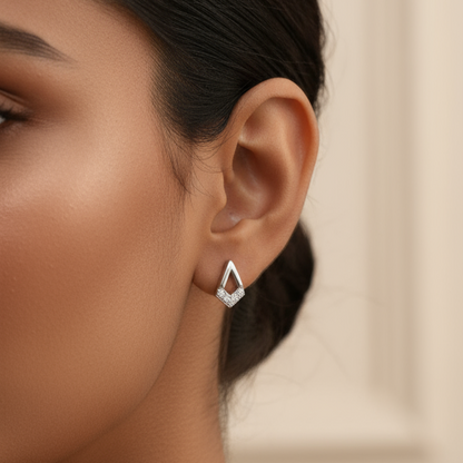 925 Sterling Silver Diamond Drop Stud Earrings, Silver with Cubic Zirconia, Jewellary For Women And Girls