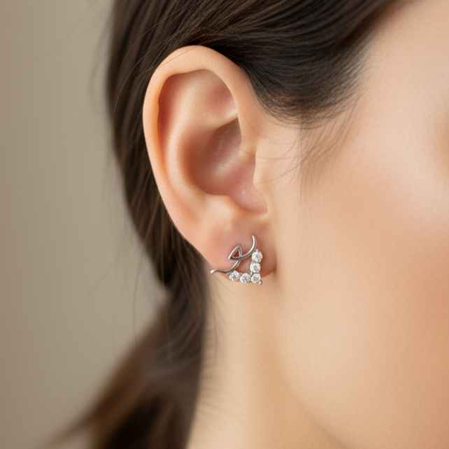 925 Sterling Silver Heart Stud Earrings with Crystal Rhinestone Pave Design,  for Women and Girls