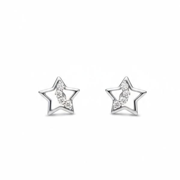 925 Sterling Silver Star Stud Earrings with Cubic Zirconia, Fashion for Women & Girls