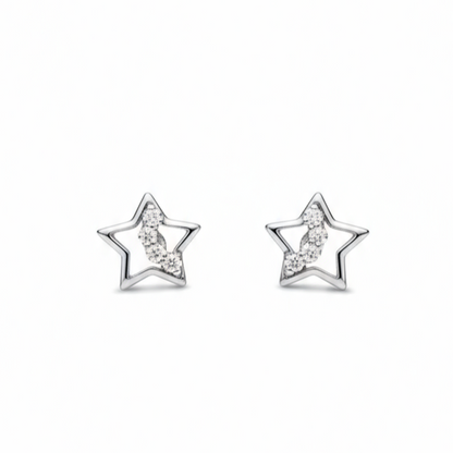 925 Sterling Silver Star Stud Earrings with Cubic Zirconia, Fashion for Women & Girls