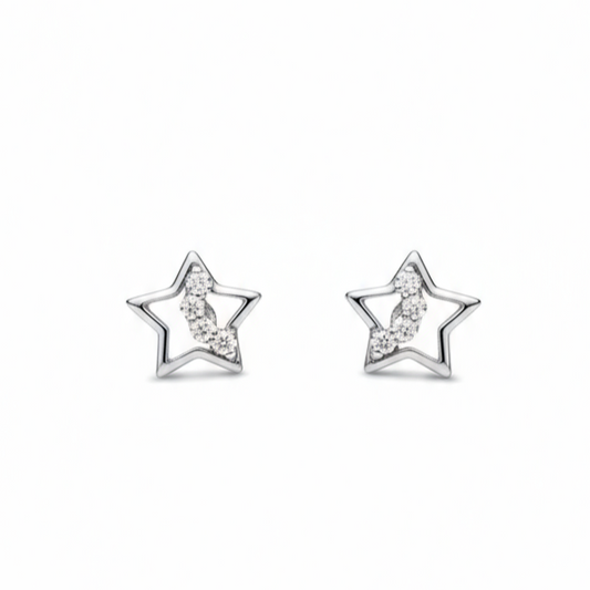 925 Sterling Silver Star Stud Earrings with Cubic Zirconia, Fashion for Women & Girls