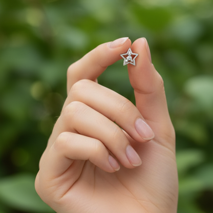 925 Sterling Silver Star Stud Earrings with Cubic Zirconia, Fashion for Women & Girls