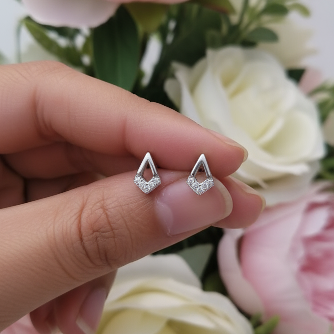 925 Sterling Silver Diamond Drop Stud Earrings, Silver with Cubic Zirconia, Jewellary For Women And Girls