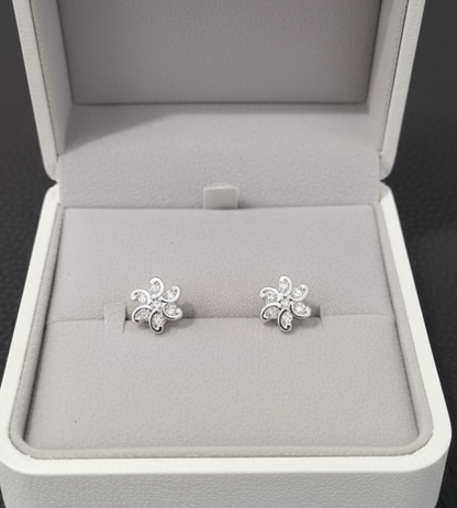 925 Sterling Silver Cubic Zirconia Floral Stud Earrings, Crystal Flower Design, Jewellery for Women & Girls