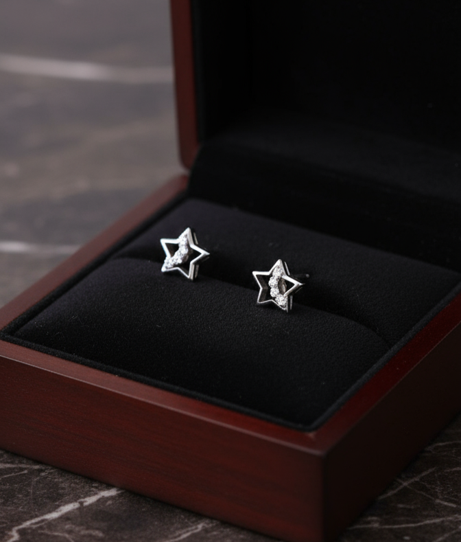 925 Sterling Silver Star Stud Earrings with Cubic Zirconia, Fashion for Women & Girls
