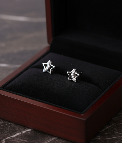 925 Sterling Silver Star Stud Earrings with Cubic Zirconia, Fashion for Women & Girls
