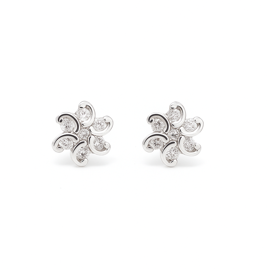 925 Sterling Silver Cubic Zirconia Floral Stud Earrings, Crystal Flower Design, Jewellery for Women & Girls