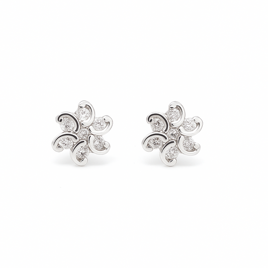 925 Sterling Silver Cubic Zirconia Floral Stud Earrings, Crystal Flower Design, Jewellery for Women & Girls
