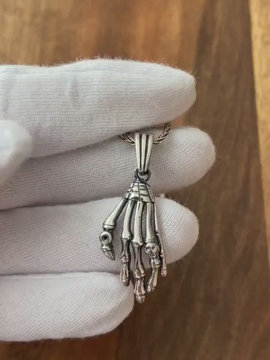 Silver Skeleton Hand Necklace, Gothic Necklace, Skeleton Necklace, Skeleton Jewellery, Handmade Mens Womens Gift
